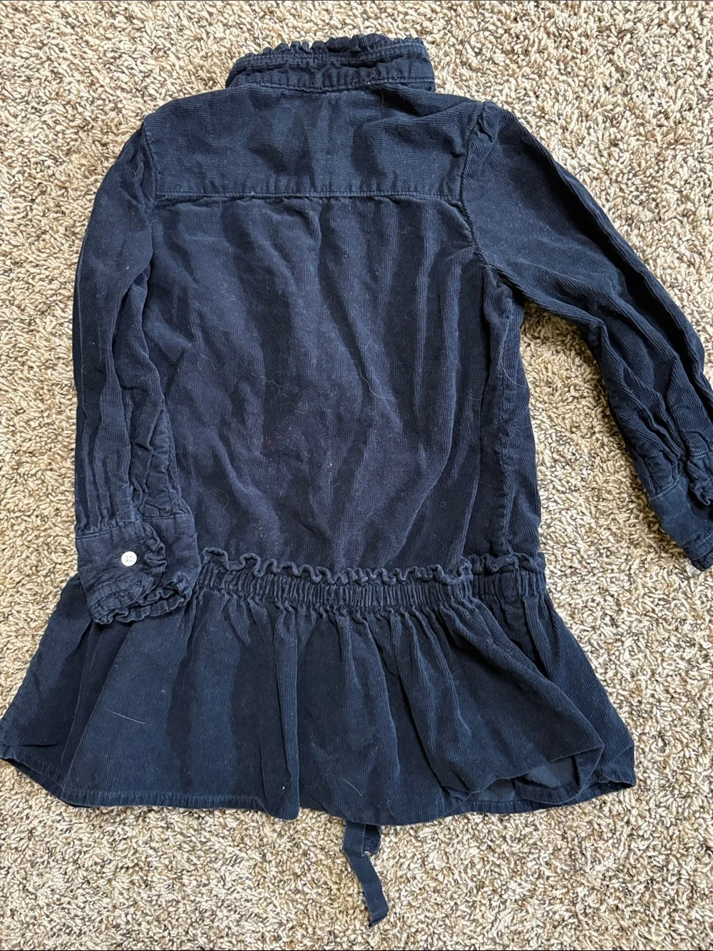 Ralph Lauren Navy Corduroy Ruffle-Trim Dress for Girls